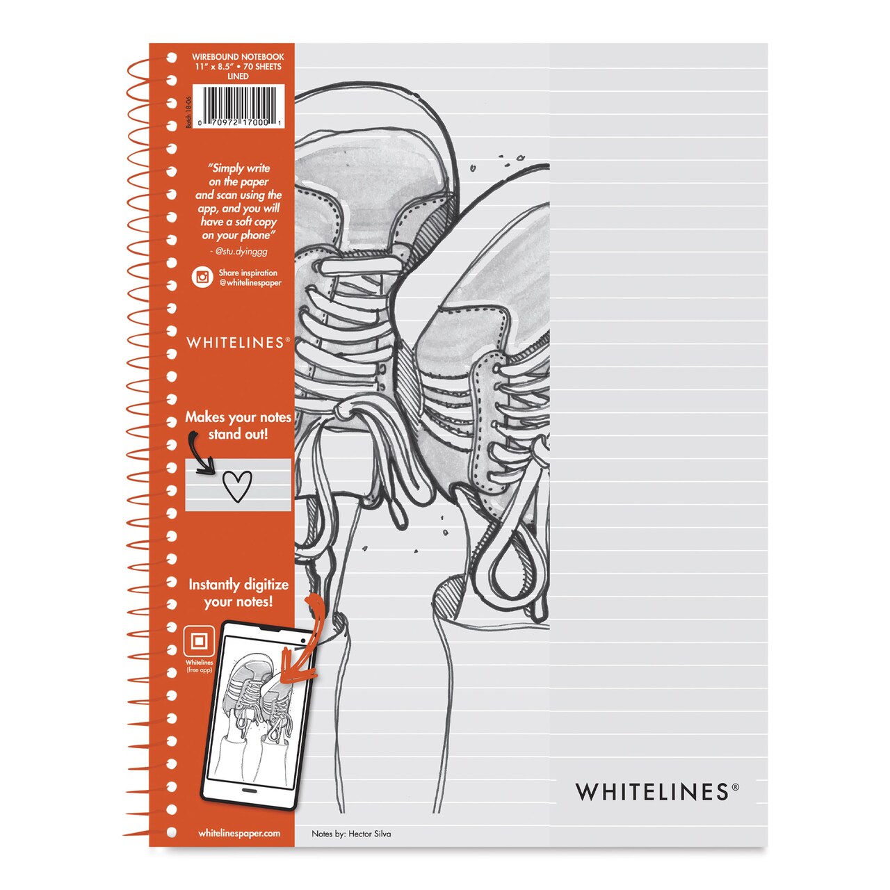 Roaring Spring Whitelines Wirebound Notebook - Ruled, 8-1/2" x 11", 70 Sheets